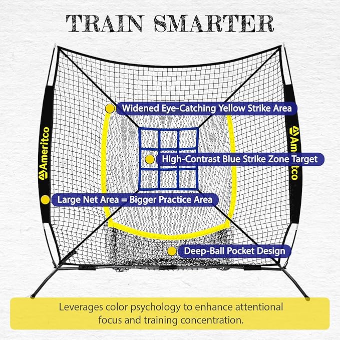 Baseball Net，7x7ft Baseball Practice Net with Tee and Target, Large Pocket Sports net for Hitting/Batting/Pitching/Throwing,Scratch Resistant Base, Versatile Use for All Levels