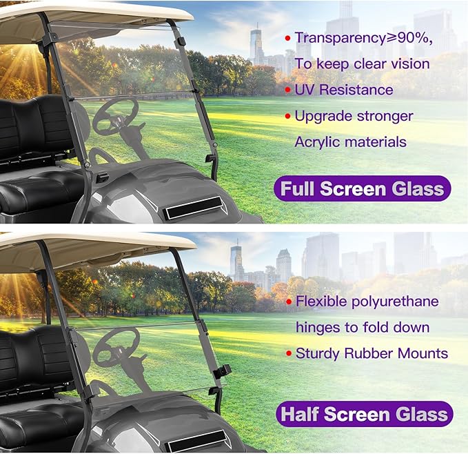 4.5mm Extra Thick Golf Cart Windshield Compatible with Club Car Precedent 2004-UP | Transparent Replacement Windshield for Club Car Precedent Gas & Electric Golf Cart Accessories