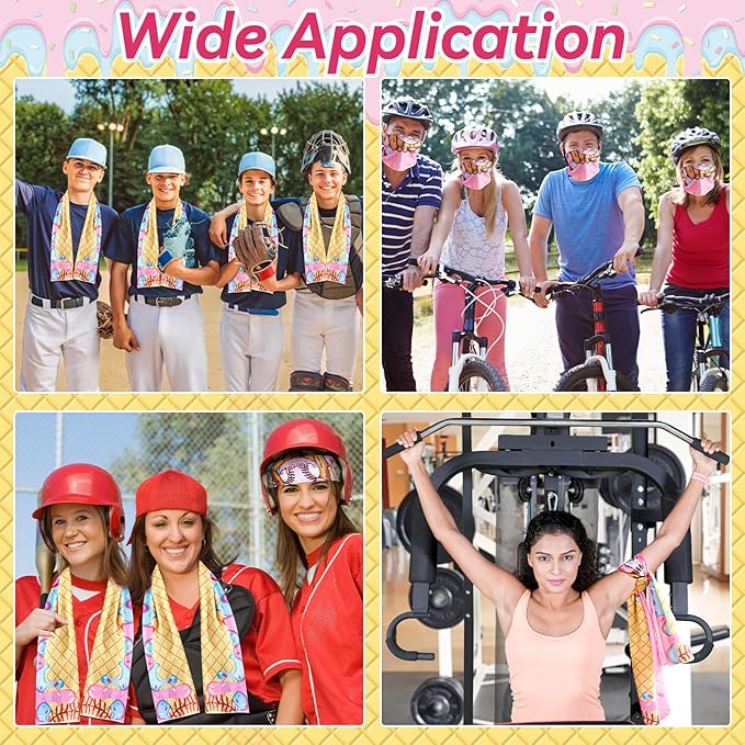 30Pcs Ice Cream Drip Baseball Cooling Towels for Neck and Face 40 x 12 Inch Sports Team Gifts Ice Towel for Gym Sweat Microfiber Breathable Chilly Bulk Neck Wraps for Athletes Camping Travel Outdoor