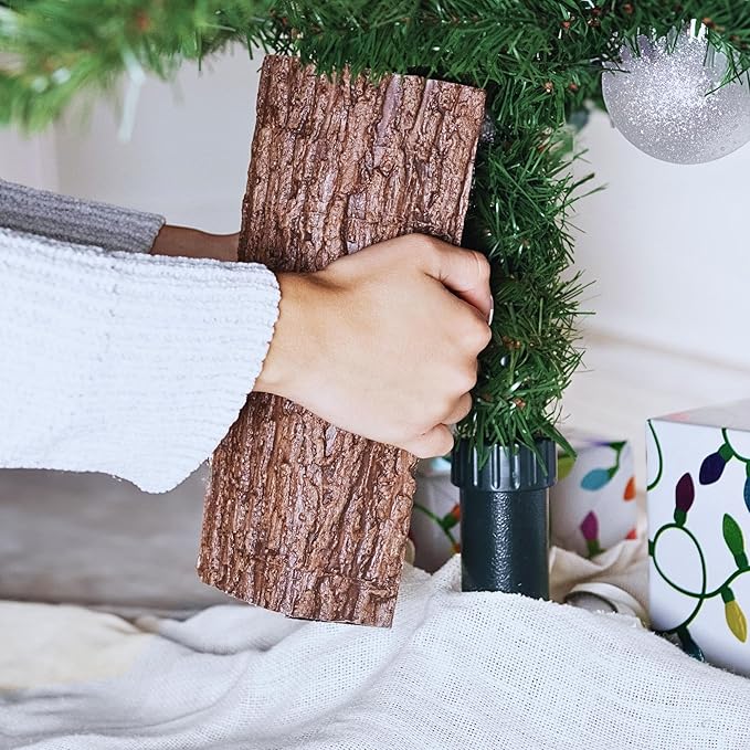 Realistic Faux Brown Bark Xmas Tree Skirt Hides Fake Pole, By Christmas Tree by TheChristmasTreeHugger