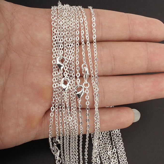 ALEXCRAFT Wholesale 12 PCS Silver Plated Solid Brass Flat Cable Chains Bulk - Image 2