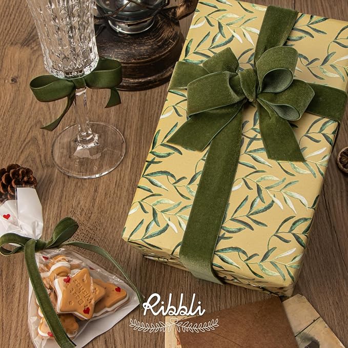 Ribbli Moss Green Velvet Ribbon, Polyester Velvet 3/8 Inches Continuous10-Yard - Image 4