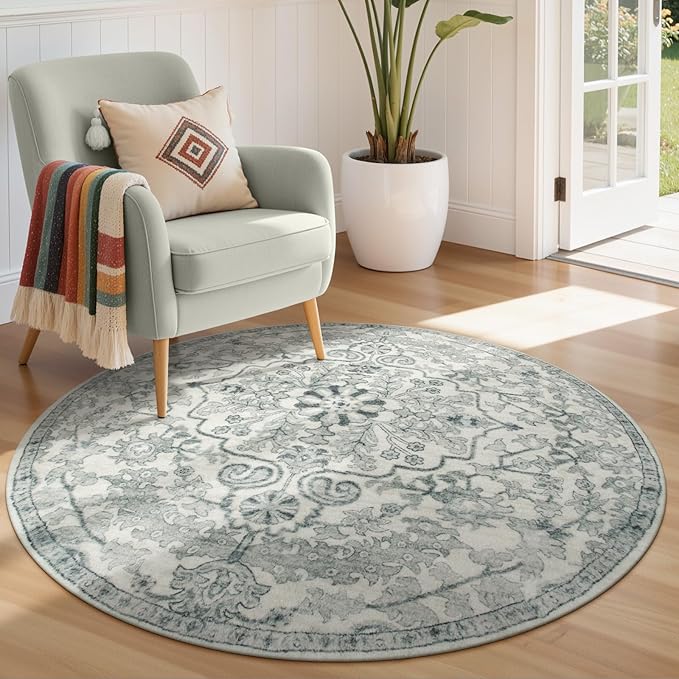 Lahome Bohemian Round Area Rugs, Washable Small Round Rug 3ft Soft Non-Slip - Image 8