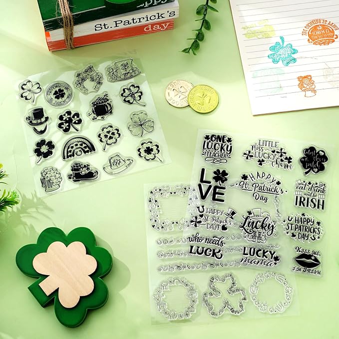 Whaline 5 Sheet St. Patrick's Day Clear Stamps Wreath Shamrock Lucky Words - Image 7