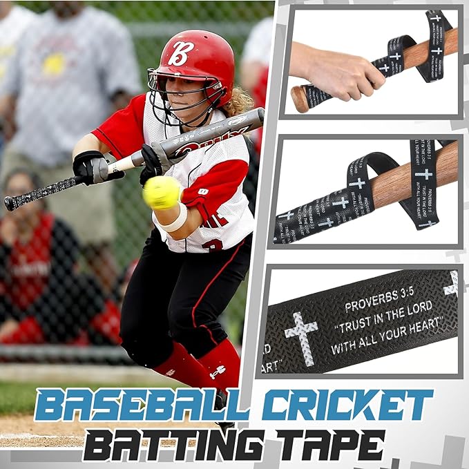 Pushglossy Christian Baseball Bat Grip Tapes 1.5mm Faith Cross Bat Grip Tape, Precut Full Adhesive Baseball Wrist Tape Scripture Design Non-Slip Religious Baseballs Grips Tapes