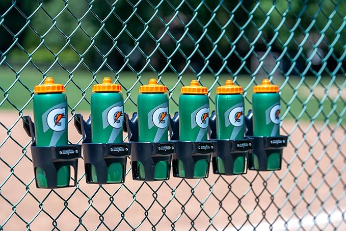 Fence Cup Holder | Drink Holder for Chain Link Fence | Fits Stanley, Yeti & Gatorade | Baseball Dugout, Softball, Pickleball & Tennis | Made in USA | The Fence Buddy (Black)