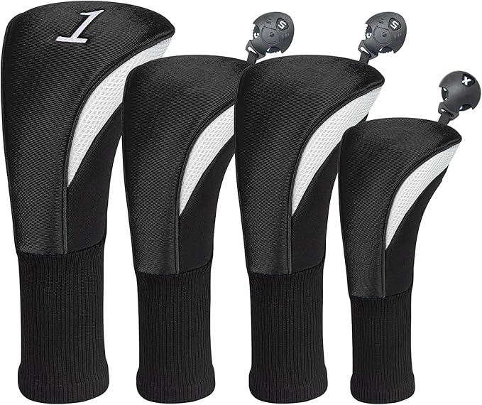 Golf Club Head Covers for Woods 3/4/5/6 Pieces Long Neck Mesh Sports Golf Club Headcovers Set with Interchangeable No. Tags 3 4 5 6 7 X Golf Accessories for Men Women