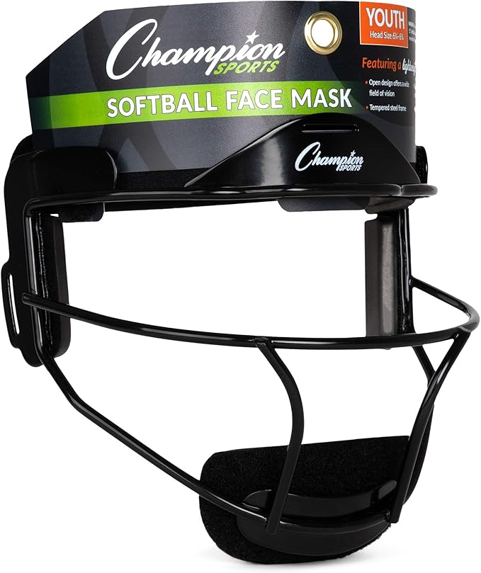 Champion Sports Steel Softball Face Mask - Classic Fielders Masks for Youth - Durable Head Guards - Premium Sports Accessories for Indoors and Outdoors - White