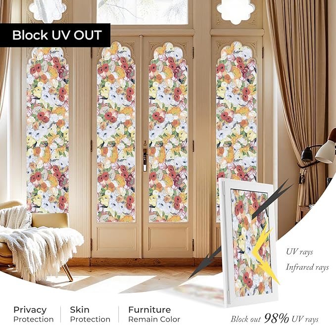 Window Privacy Film, Frosted Glass Decorative Static Cling, Removable Sun - Image 5
