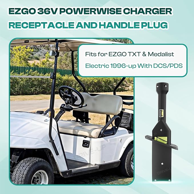 DRIVE UP EZGO TXT Medalist 36V PowerWise Charger Receptacle and W/Handle Plug, EZGO Charger Receptacle Fits EZGO TXT 1996-Up Electric Golf Cart, 73345-G01, 73063-G01