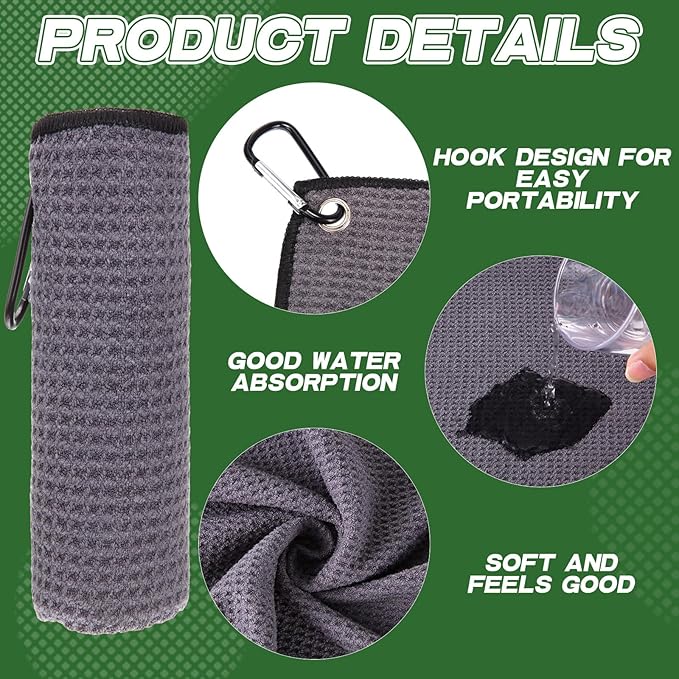 Batiyeer Golf Towel Bulk for Golf Bags 16'' x 16'' Microfiber Fabric Towel with Clip Waffle Pattern, Fitness, Camping, Hiking, Yoga