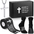 TrelaCo 4 Pack Christian Sports Gift Set with Athletic Tape Sport Socks Cross Necklace Gift Boxes Religious Soccer Socks