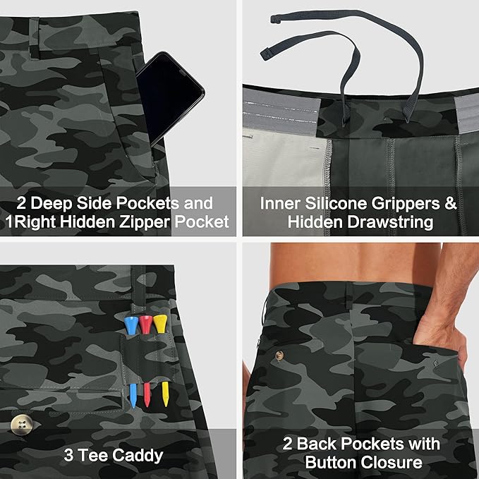 JWM Mens 7"/9" Stretch Golf Shorts - Lightweight Hybrid Casual Dress Work Flat Front Shorts with 5 Pockets Quick Dry UPF50