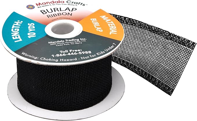 Mandala Crafts Black Burlap Ribbon 2 Inches Wide Jute Ribbons - Image 4