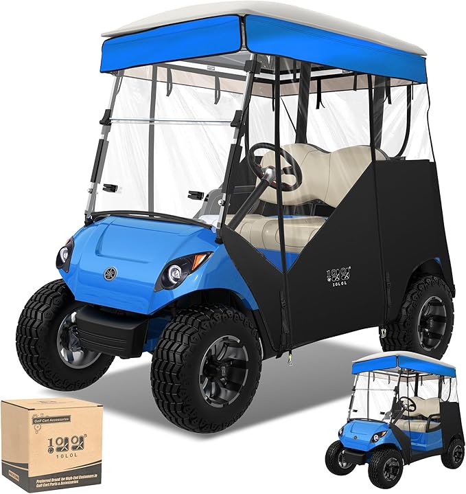 10L0L 2 Passenger Track-Style Enclosure Cover for Yamaha G29 Drive/Drive 2, Waterproof 600D Polyester Rain Shelter with Pre-Drilled Awning Track, 3-Piece Zip-Off Design, Roll-Up All Sides,Valance