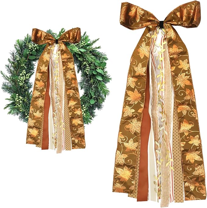 Large Maple Leaf Ribbons Bow for Wreath by Unknown