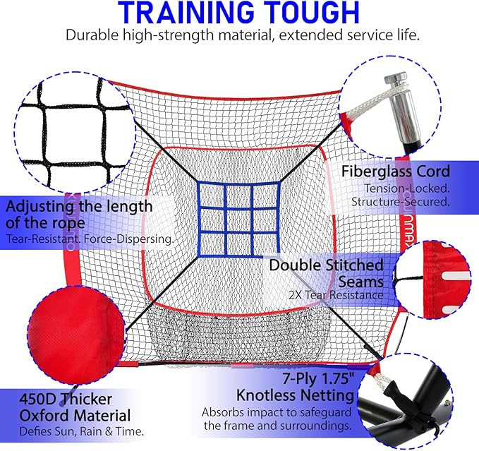7x7 ft Baseball Softball Practice Net with The Detachable Bow Frame for Batting, Hitting, Pitching, Portable Baseball Practice Net with Carry Bag, Great for All Levels
