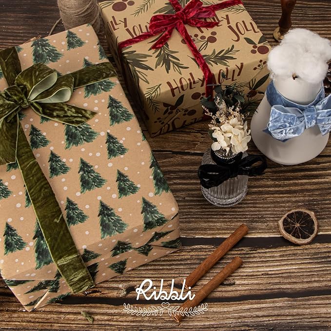 Ribbli Dark Red Velvet Ribbon 1 Inches Luxury Crinkled Red Christmas Ribbon - Image 4