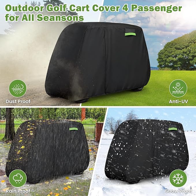 Waterproof Golf Cart Cover 4 Passenger for Yamaha/Cushman/Evolution/Tomberlin/ICON/Star EV, Heavy Duty Sun Rain Dust Protection 2+2/4 Passenger Golf Cart Cover with Soft Cotton Lining & Door Zipper-L