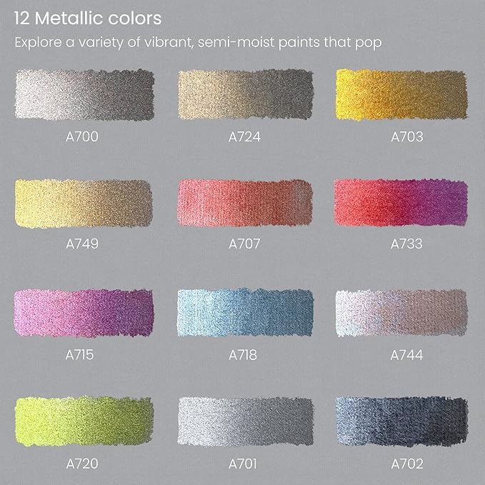 ARTEZA Watercolor Paint Set, 12 Metallic Watercolor Paints, Glitter Watercolor - Image 2