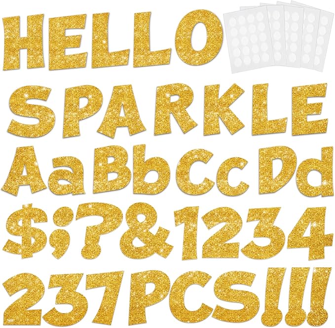 237 Pcs Glitter Bulletin Board Letters, Numbers and Punctuation, Poster Board by xiheer
