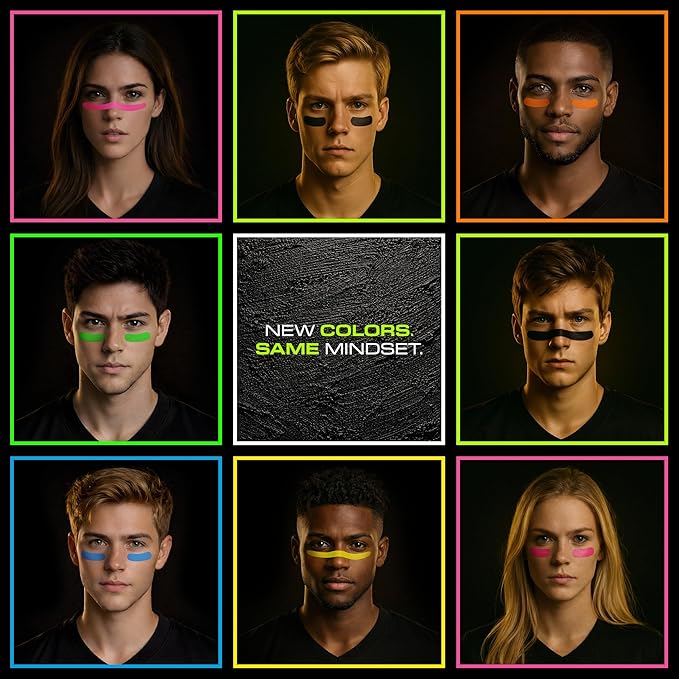 DRIP Strips Pro-Grade Eye Black Stickers, 24 Pack, Natural Flex & Stretch Eye Black Face Strips, Breathable, Sweat-Proof, Eye Black Football, Baseball, Softball, Lacrosse, Green Flash Grit Strip