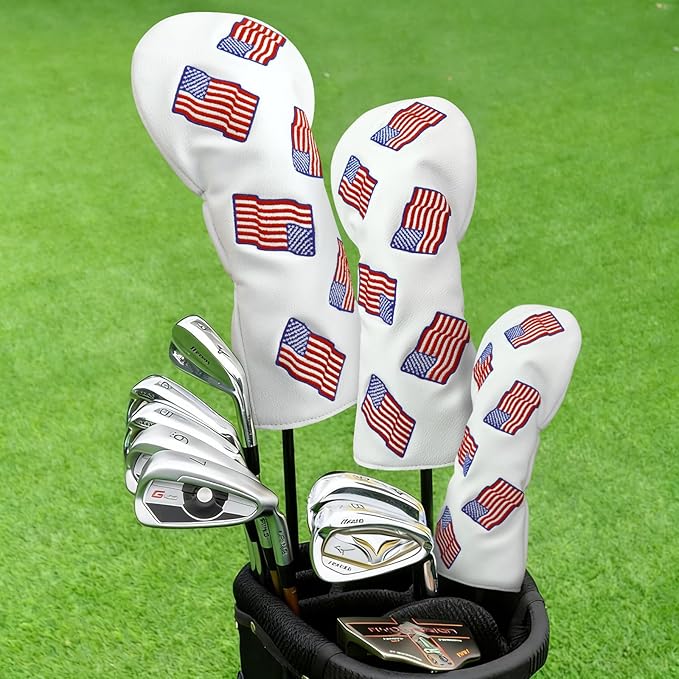 Golf Club Head Covers for Men Women, PU Leather Golf Headcover for Driver Fairway Wood and Hybrid, Funny Golf Accessories