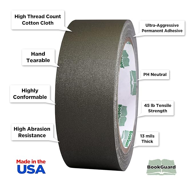 BookGuard 1-1/2 Inch Vinyl-Coated Cotton Cloth Bookbinding Repair Tape - Image 2
