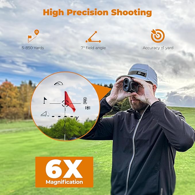 Golf Laser Rangefinder with Slope, CIGMAN 850 Yards Rechargeable Golf Range Finder, Continuous Scan for Hunt, High-Precision LCD Screen Flag Pole Lock Vibration, 6X Magnification
