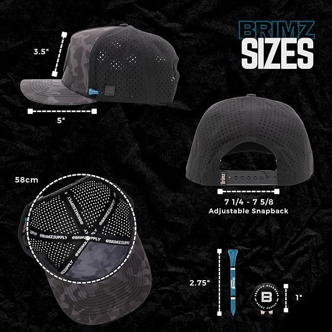 BRIMZ Golf Performance Hat - Tee Holder & Magnetic Ball Marker - Breathable, Sweat & Water Resistant Golfing Snapback Hat