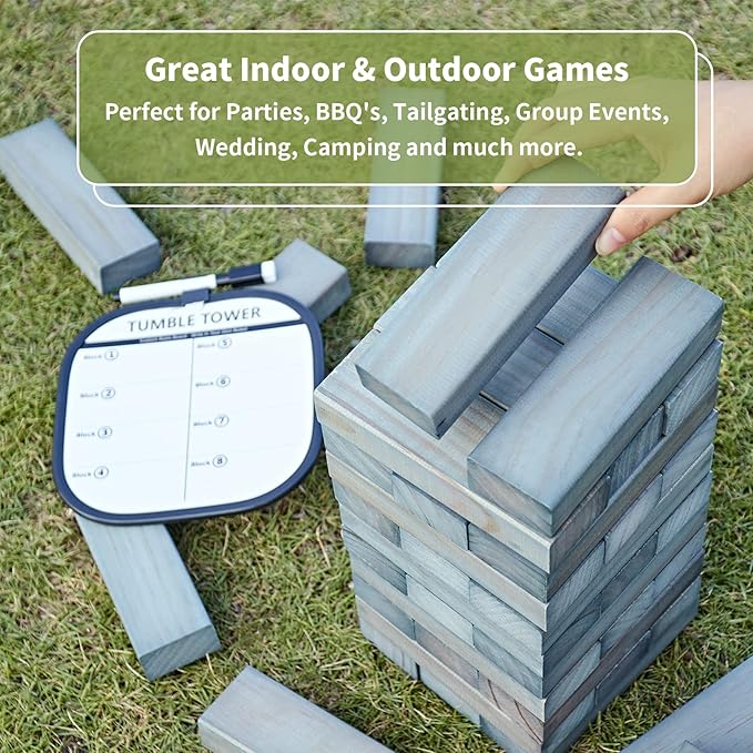ApudArmis 54 PCS Tumble Timber Set Up to 3.2FT, Pine Wooden Tumble Tower Game - Image 5