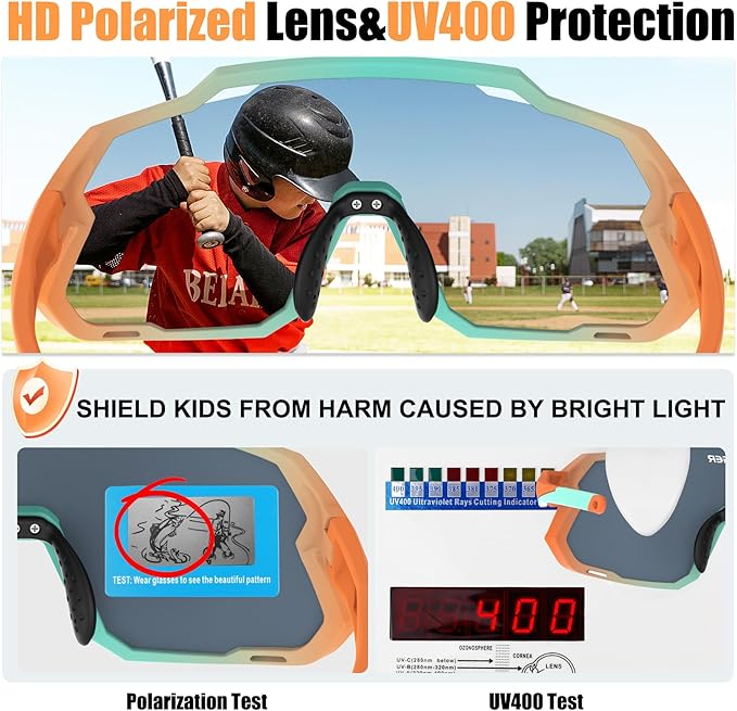 X-TIGER Kids Sunglasses Polarized Youth Baseball Sunglasses for 8-14 boys girls UV400 Sports Softball Cycling Glasses
