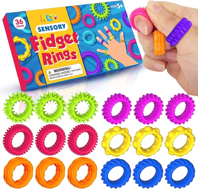 Sensory Toys Fidget Rings for Kids 36Pack: Anxiety Rings for Stress by KLT