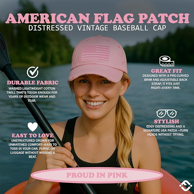 Funky Junque Distressed Vintage Baseball Cap - Embroidered Patch Women's Hat - Holiday, Lifestyle & Patriotic Designs