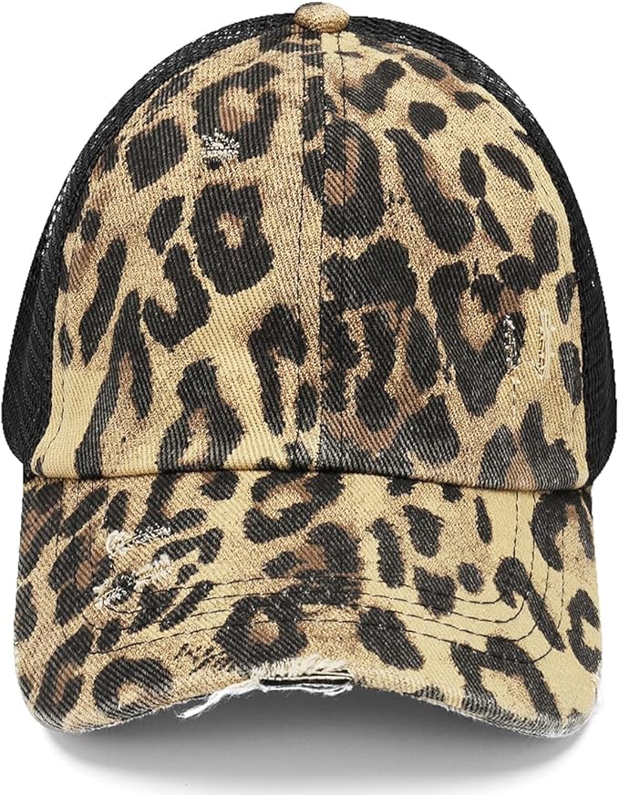 Criss Cross Hat Washed Distressed Baseball Cap Ponytail Hat High Messy Bun Ponycap for Women