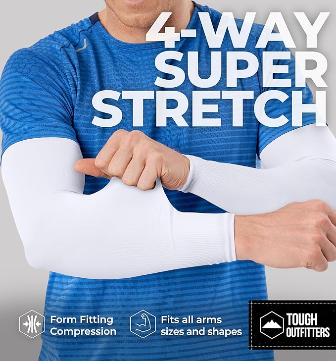 Tough Outdoors UV Arm Sleeves for Men Women - Sun Protection Sleeves - Compression Golf Baseball Cooling Tattoo Arm Sleeve