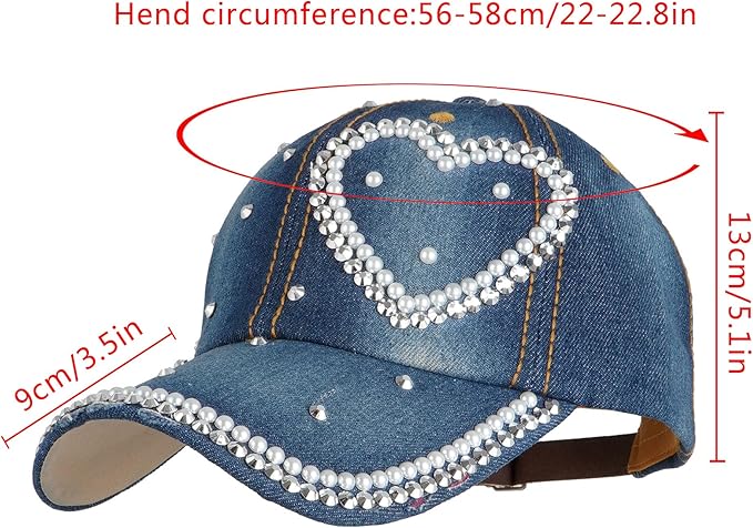 Hoce Fashion Rhinestone Denim Baseball Cap Studded Bling Hat for Women