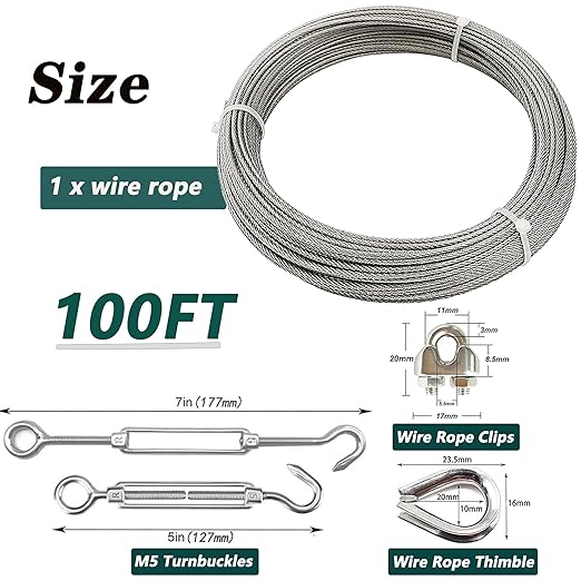 1/8 Inch Stainless Steel Wire Rope Cable Kit, 100 ft Length 1/8“ Wire Cable 7x7 - Image 4