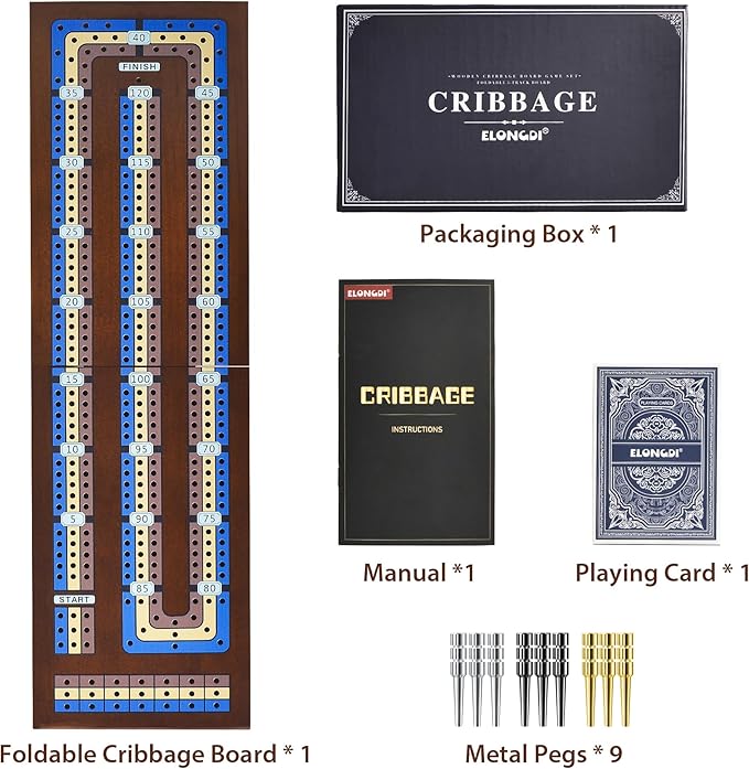 Foldable Wooden Cribbage Board Game Set, Portable Travel 3 Track Cribbage Board - Image 2