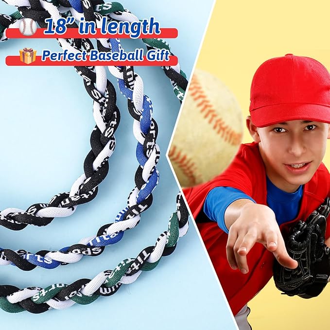 Junkin Baseball Necklaces Three Braided Rope Titanium Necklace for Fans Team Gifts Boys Men Player Softball Sports