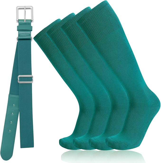 Baseball Socks and Belt Combo for Youth Adult - Softball Sock and Belt for Boys and Girls (2 Pairs of Socks & 1 Belt)