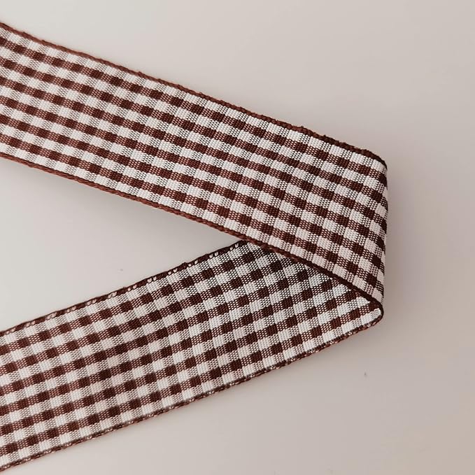 Brown Gingham Plaid Checked Ribbon 25 Yard Each Roll 100% Polyester - Image 8