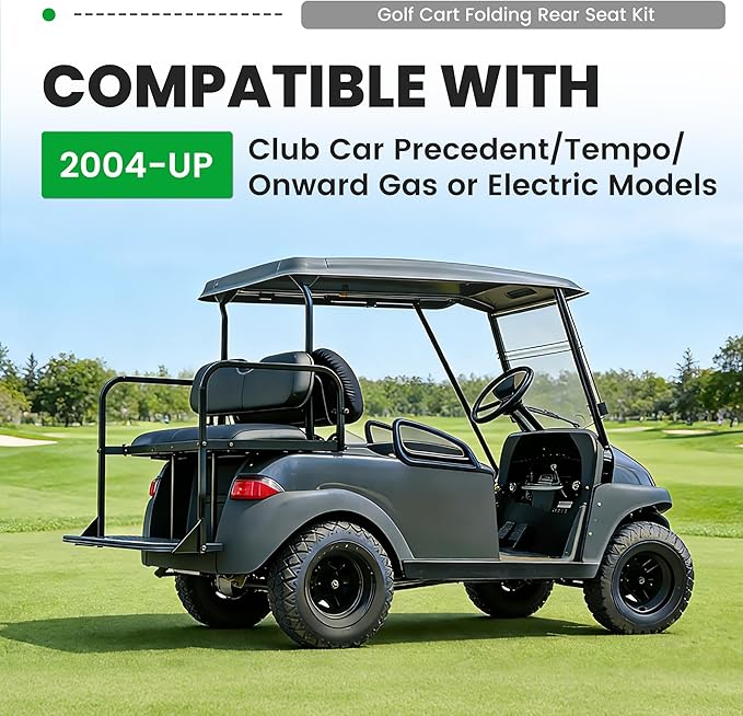 ECOTRIC Golf Cart Folding Rear Seat Kit Compatible with Club Car Precedent/Tempo/Onward (2004-UP) Gas or Electric Models Back Flip Seat Black