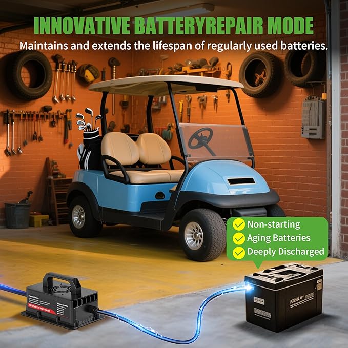 10L0L 48V Golf Cart Battery Charger for Club Car DS Precedent, 15Amp Smart Charger with 3-Pin Plug for Lead Acid Batteries, IP67 Waterproof, Auto Shut-Off