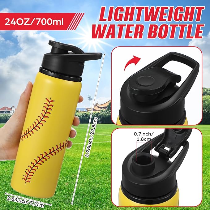 Ceenna 2 Pcs 24 oz Softball Water Bottle with 50 Stickers, Stainless Steel Insulated Travel Tumbler Softball Gifts for Team Sports Fans, Travel Gym Hiking Cycling Camping Bike Cages
