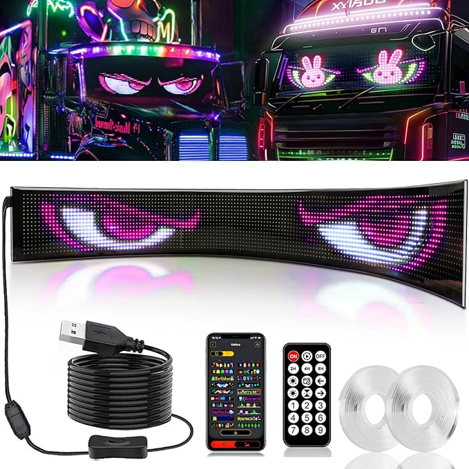 1 Piece 52x7.6in Extra-Large Devil Eyes Light for Truck Windshield, Flex LED Display for Car Eyes, Programmable Soft Screen Dynamic Car Eyes Easter St. Patrick's Day Shamrock Bunny Decor