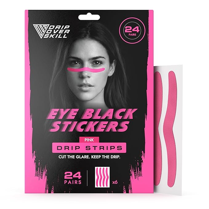 DRIP Strips Pro-Grade Eye Black Stickers, 24 Pack, Natural Flex & Stretch Eye Black Face Strips, Breathable, Sweat-Proof, Eye Black Football, Baseball, Softball, Lacrosse, Pink Shock Grit Strip