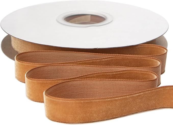 Ribbli Polyester Khaki Velvet Ribbon, 5/8 Inches Continuous10-Yard Spool by Ribbli