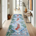 Oriental Tropical Hallway Runner Rug 2x8 Washable, Thin Stain Resistant Blue by Aldopein
