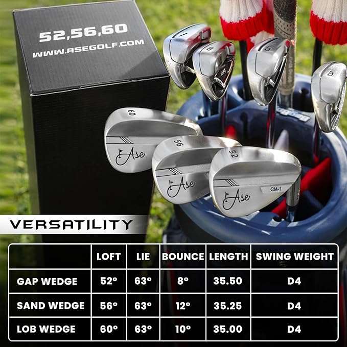 Premium CM-1 Golf Wedge Set or Individual Golf Wedges - Full Face Grooves + Milled Face Wedges, Singles or Set for Men Lob, Gap, Sand Wedged 50/52/54/56/58/60 Degree Clubs